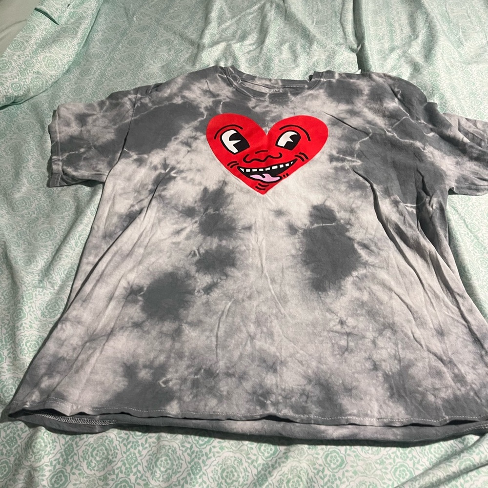 Keith Haring Mens T Shirt Sz L Heart Funny Graphic Tie Dye Hippie Cartoon Comic
